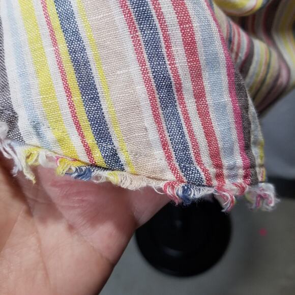 Elan Popover Top Large 100% Linen Striped Long Sleeve Split V Neck - Picture 7 of 10